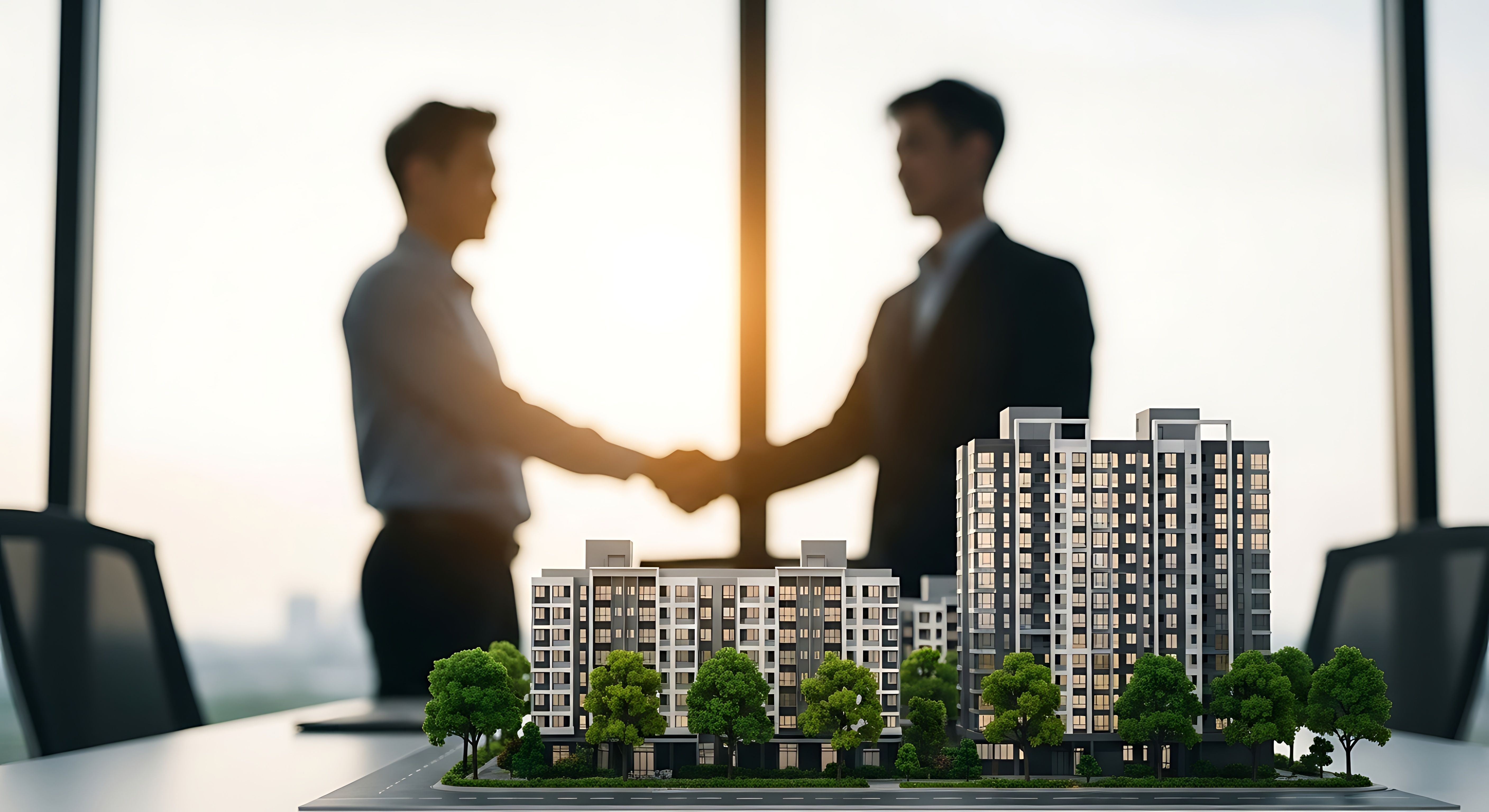 オフィスで握手する営業担当者