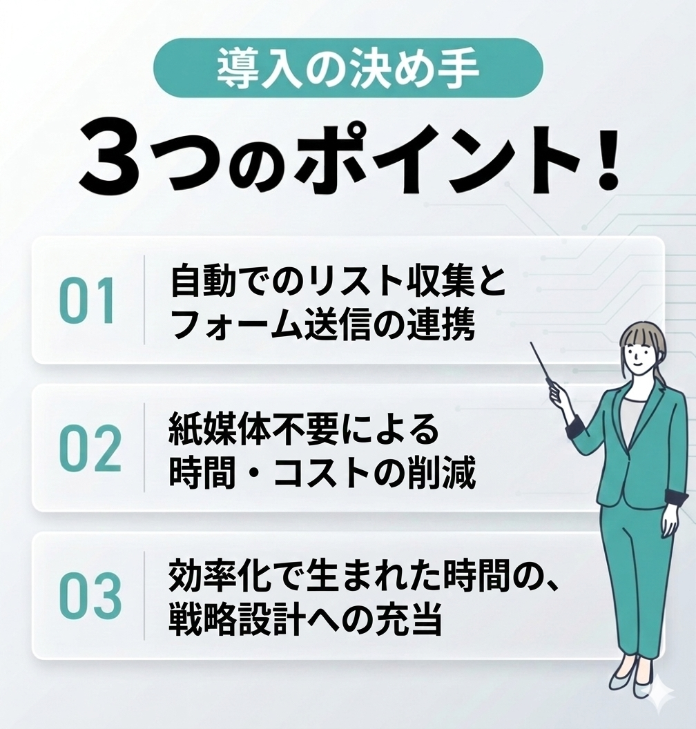 D社導入の決め手 3つのポイント
