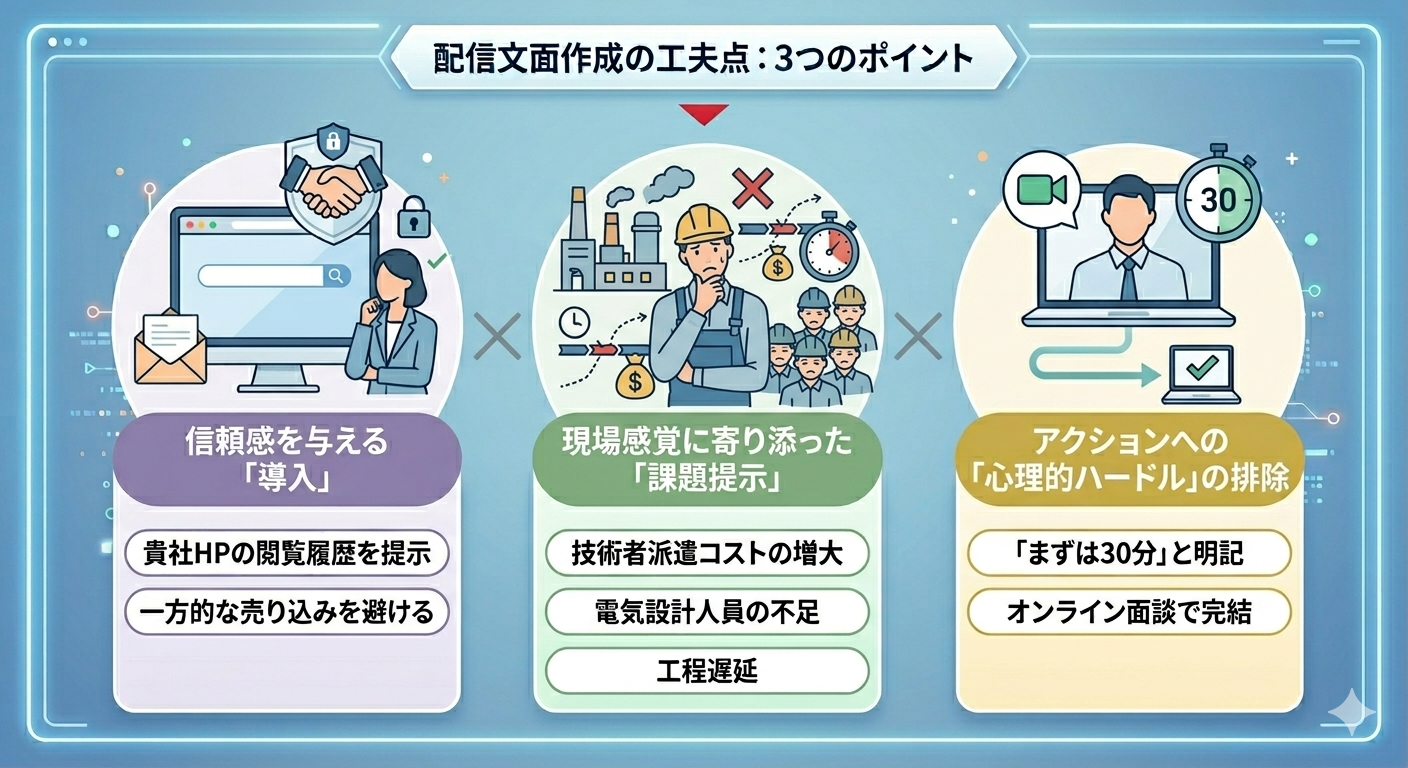 配信文面作成の工夫点:3つのポイント